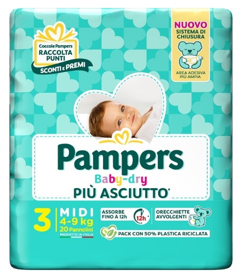 Pampers Baby Dry Pannolino Downcount Midi 20 Pezzi