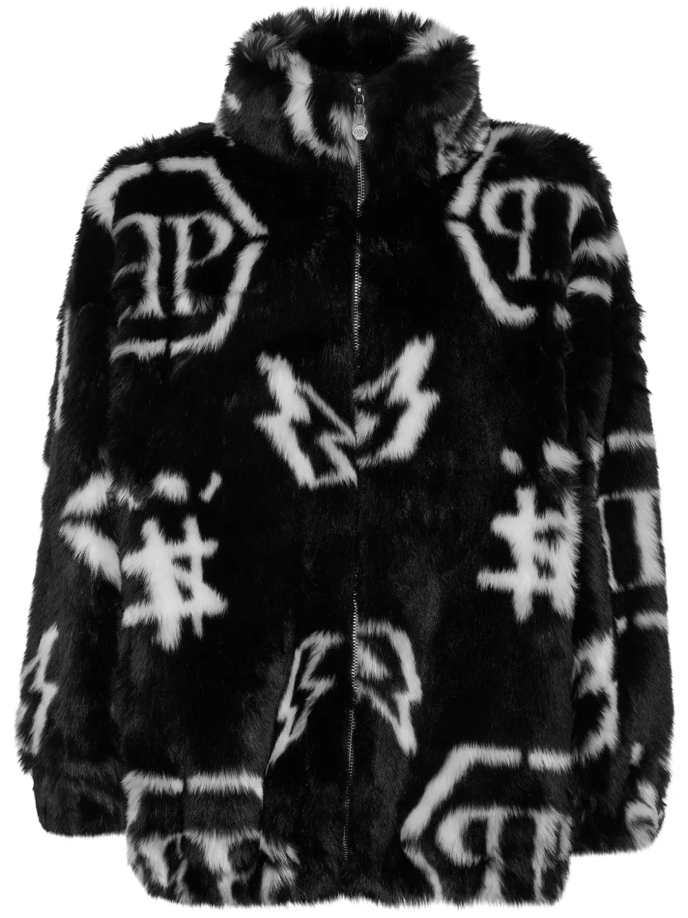 Philipp Plein monogram-print faux fur coat - Nero