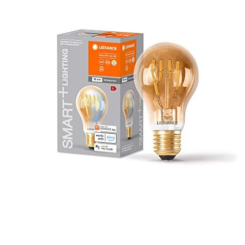 Ledvance Lampada Led Smart+ Wifi, Vetro Dorato, 6W, 470Lm, Forma Classica A Goccia Con Attacco E27, Luce Bianca Regolabile (2200-5000K) Dimmerabile, A