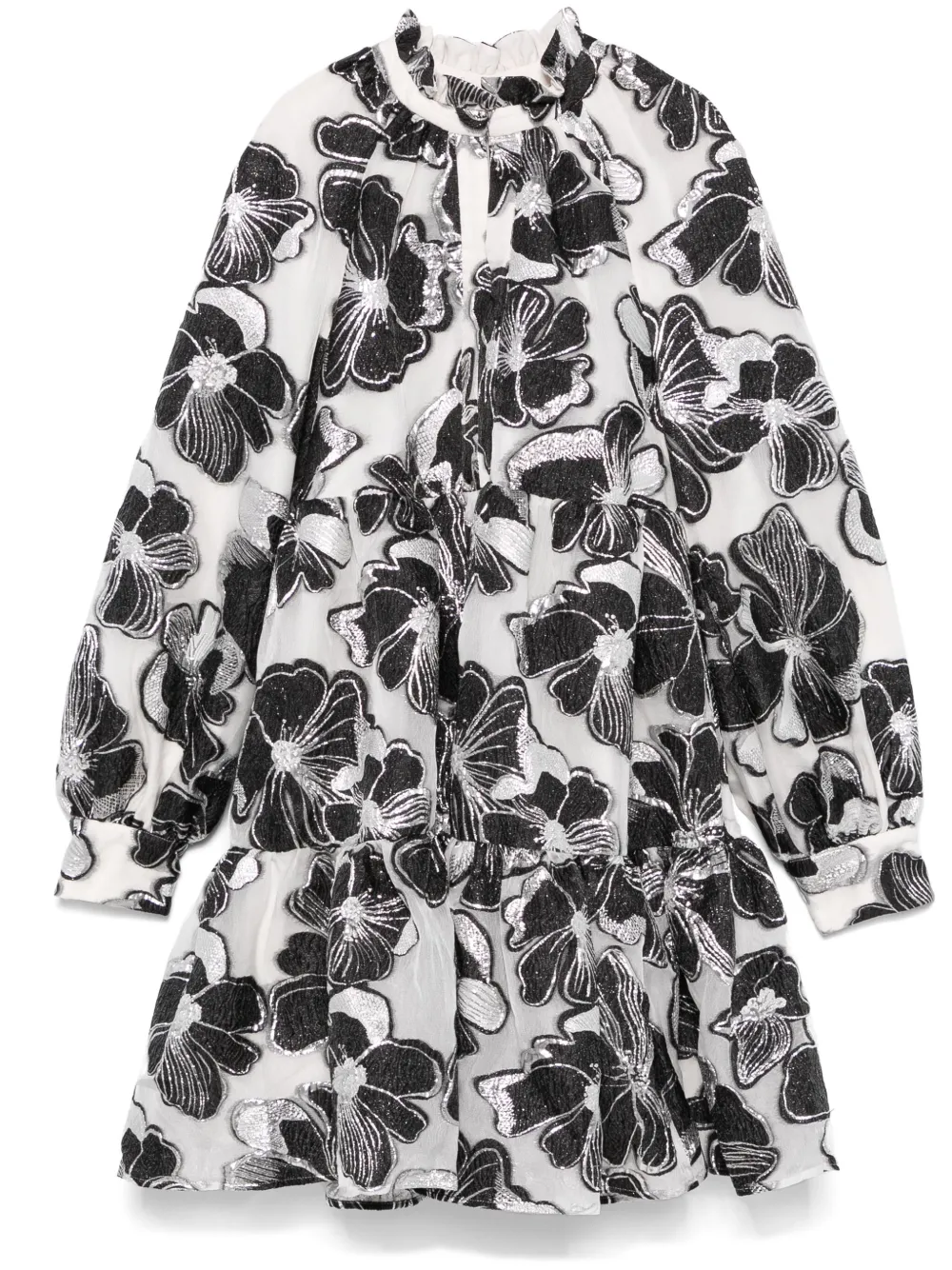 Stine Goya Anemone-jacquard tier mini dress - Bianco