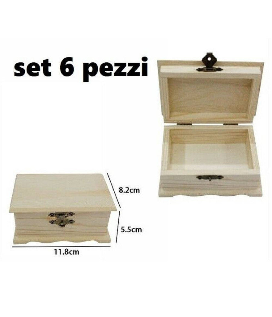 Set 6 scatole box astuccio in legno decoupage portagioie cofanetto 53376a