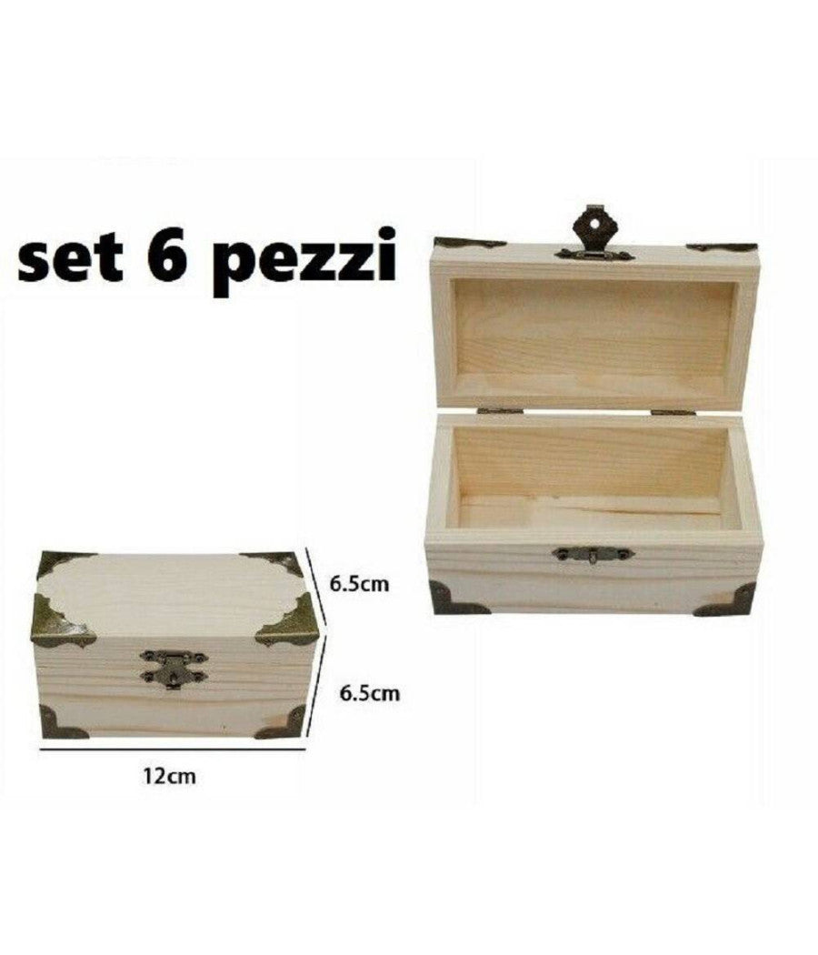 Set 6 scatole box astuccio in legno decoupage portagioie cofanetto 53373a
