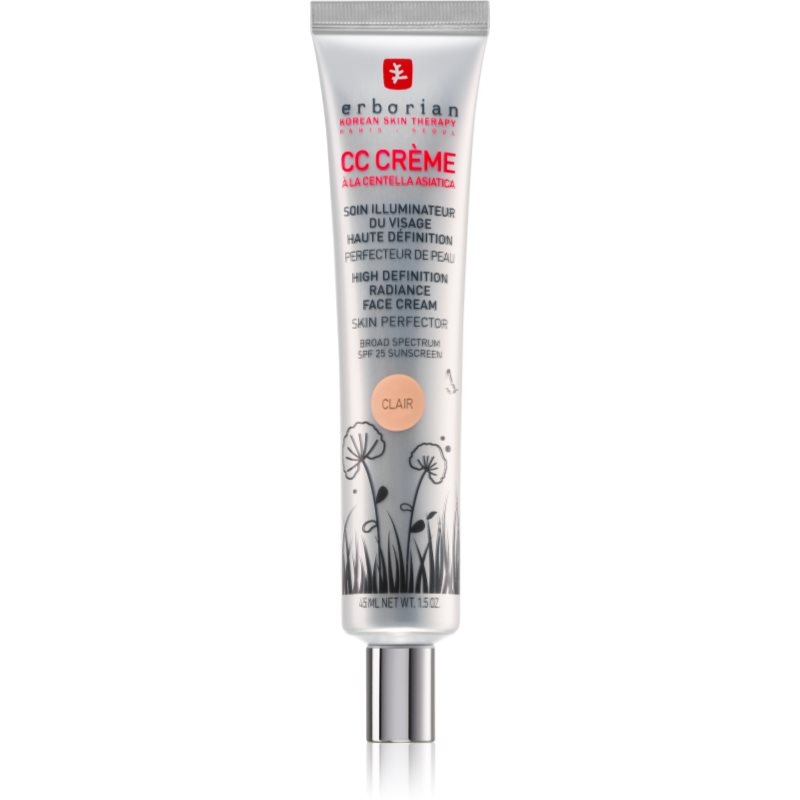 Erborian Cc Crème Centella Asiatica Crema Illuminante Per Una Tinta Uniforme Della Pelle Spf 25 Confezione Grande Colore Clair 45 Ml