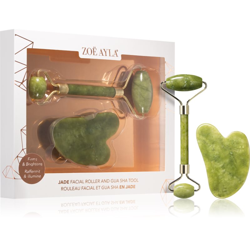 Zoë Ayla Jade Facial Roller And Gua Sha Tool Confezione Regalo Per Il Viso 1 Pz