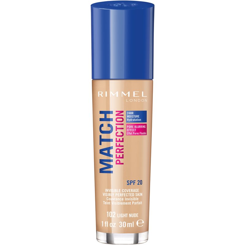 Rimmel Match Perfection Fondotinta Liquido Spf 20 Colore 102 Light Nude 30 Ml