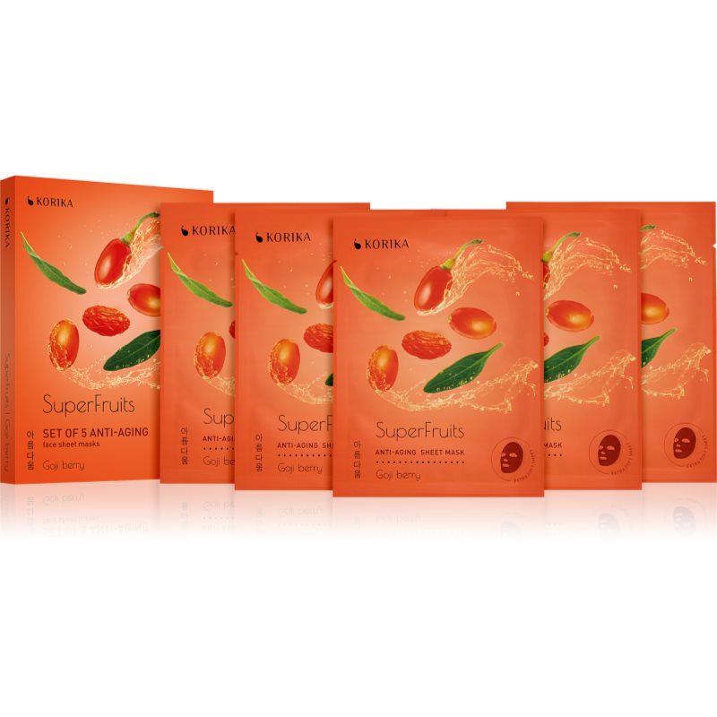 Korika Superfruits Goji Berry - Set Of 5 Anti-Aging Face Sheet Masks Maschera Per Il Viso A Prezzo Ridotto Effetto Ringiovanente Goji Berry