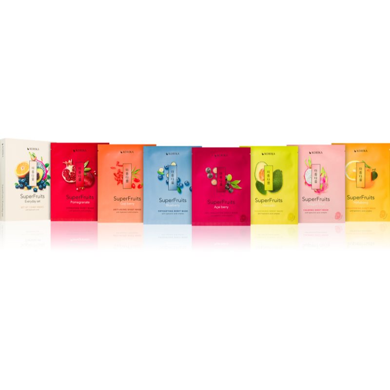 Korika Superfruits Everyday Set Of 7 Face Sheet Masks Set Di Maschere Viso