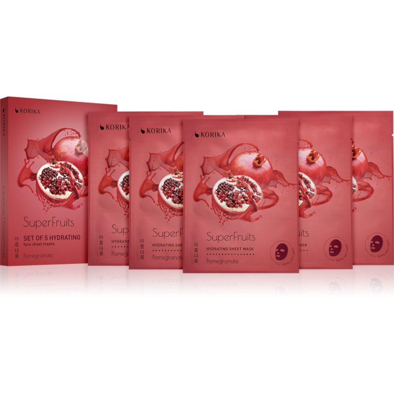 Korika Superfruits Pomegranate - Set Of 5 Hydrating Face Sheet Masks Maschera Per Il Viso A Prezzo Ridotto Effetto Idratante Pomegranate