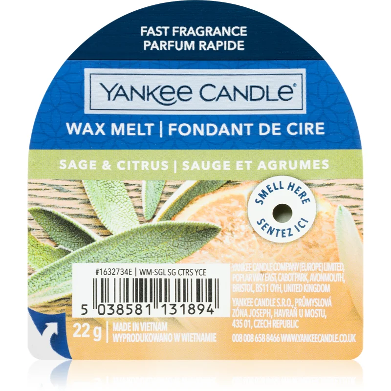 Yankee Candle Sage & Citrus Cera Per Lampada Aromatica 22 G