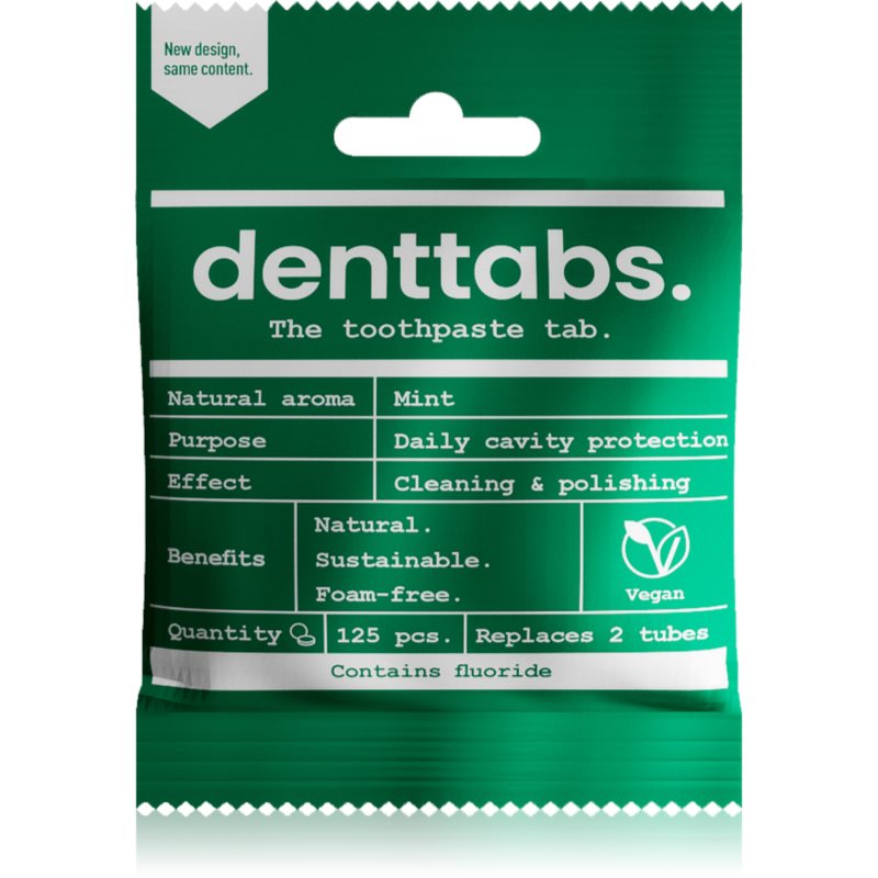 Denttabs Natural Toothpaste Tablets With Fluoride Dentifricio Al Fluoro In Compresse Mint 125 Comp