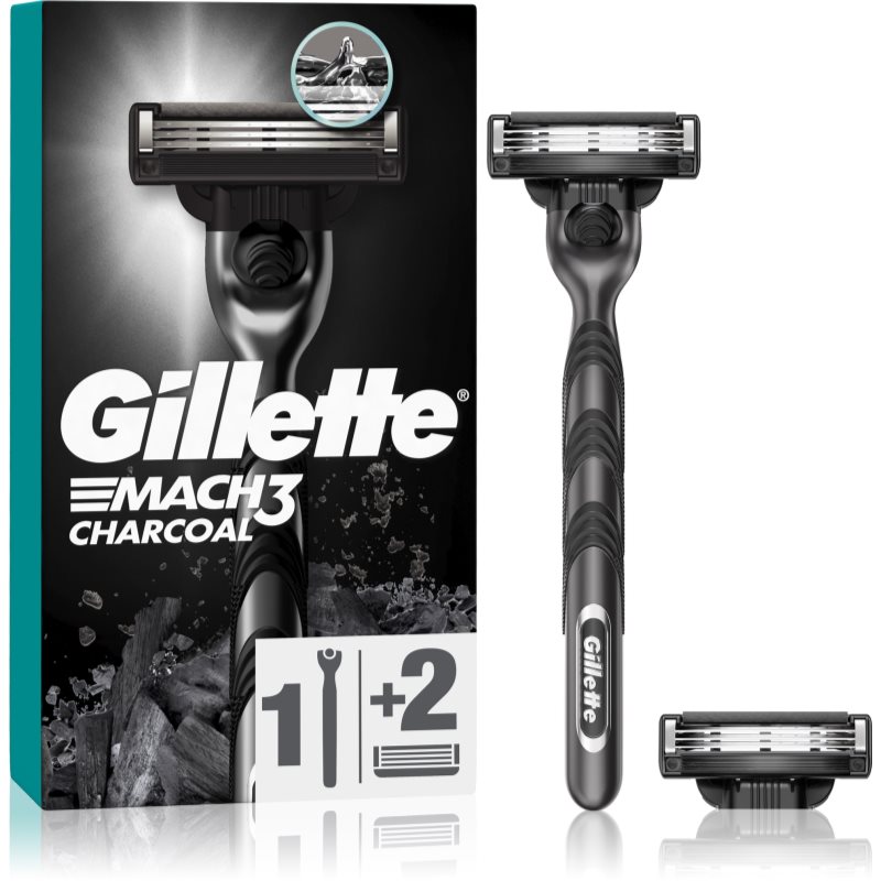 Gillette Mach3 Charcoal Rasoio + Lame Di Ricambio 2 Pz