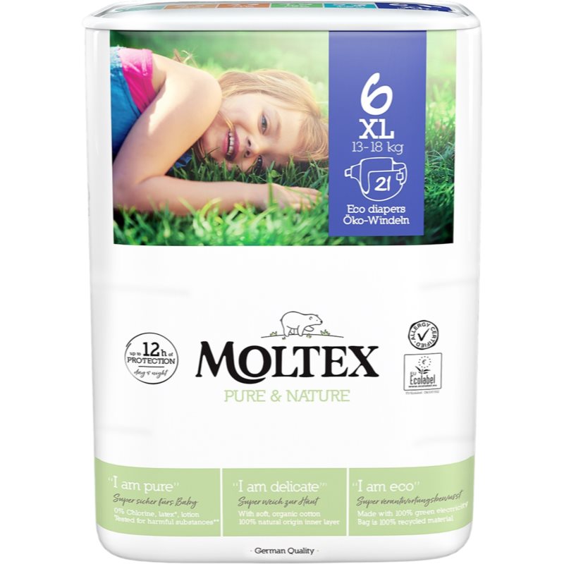 Moltex Pure & Nature Xl Size 6 Pannolini Eco Usa E Getta 13-18 Kg 21 Pz