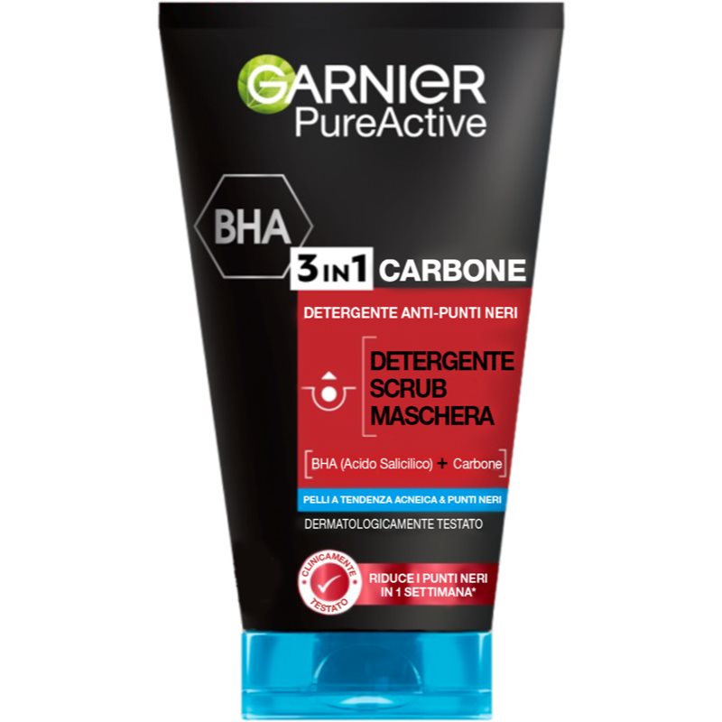 Garnier Pure Active Maschera Nera Per Il Viso Contro Punti Neri E Acne Al Carbone Attivo 3 In 1 150 Ml