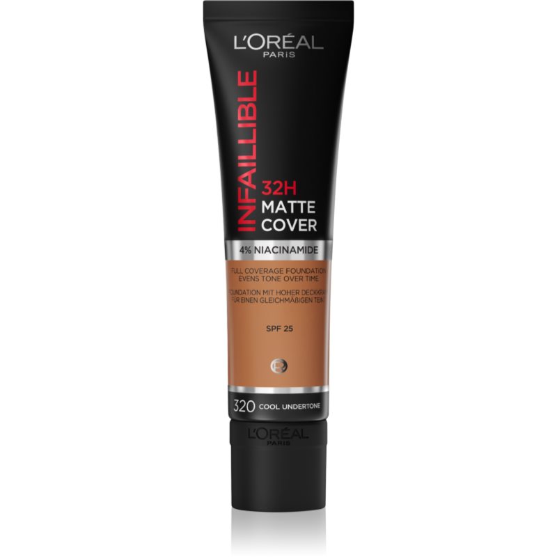 L’Oréal Paris Infallible 32H Matte Cover Fondotinta Opacizzante Lunga Tenuta Spf 25 Colore 320 (Cool Undertone) 30 Ml