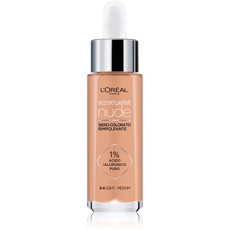 L’Oréal Paris Accord Parfait Nude Plumping Tinted Serum Siero Per Unificare Il Tono Della Pelle Colore 3-4 Light Medium 30 Ml