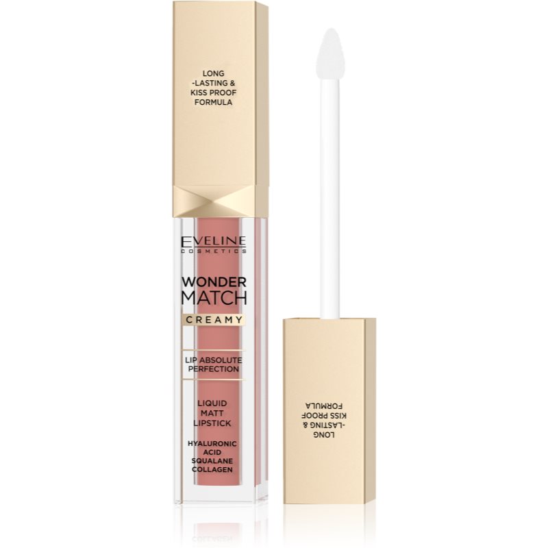 Eveline Cosmetics Wonder Match Rossetto Liquido Matte Lunga Tenuta Con Acido Ialuronico Colore 04 Carmel 6,8 Ml