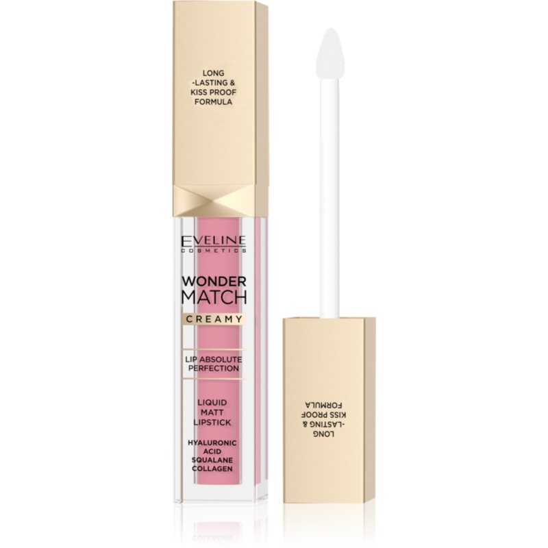 Eveline Cosmetics Wonder Match Rossetto Liquido Matte Lunga Tenuta Con Acido Ialuronico Colore 01 Angel Rose 6,8 Ml