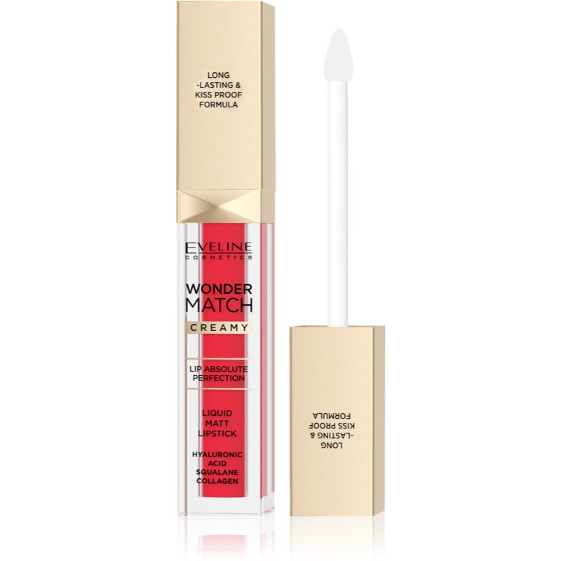 Eveline Cosmetics Wonder Match Rossetto Liquido Matte Lunga Tenuta Con Acido Ialuronico Colore 06 Classic Red 6,8 Ml
