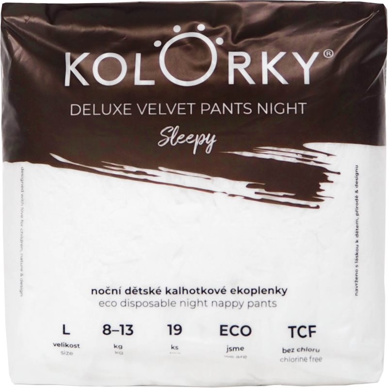 Kolorky Deluxe Velvet Pants Night Sleepy Pannolini A Mutandina Usa E Getta Per La Notte L 8-13 Kg 19 Pz