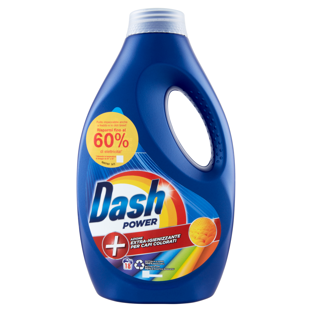 Dash Power Detersivo Liquido Lavatrice Azione Extra-Igienizzante Capi Colorati 18 Lavaggi - -