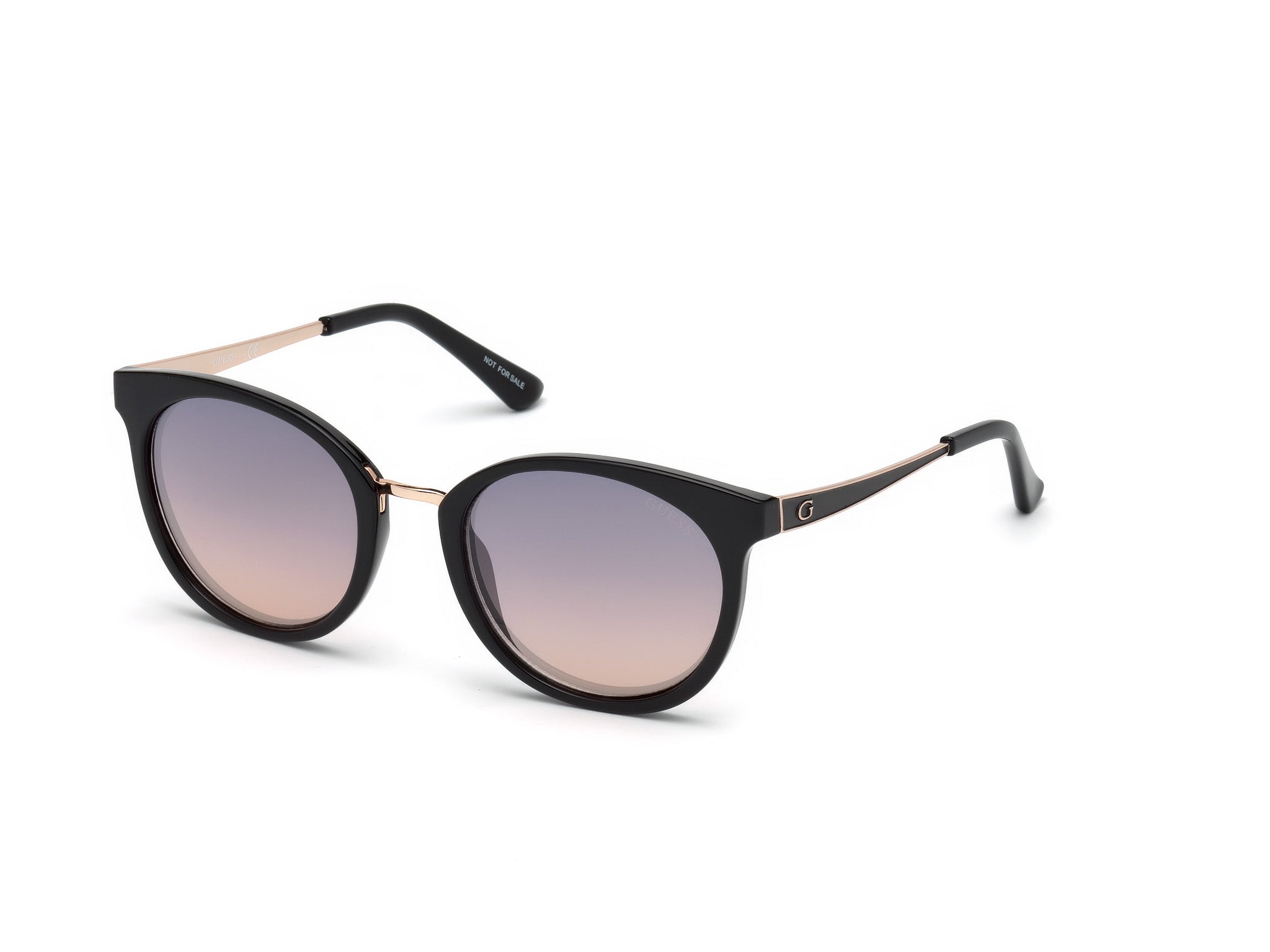 Guess Donna Gu7459 05Z Occhiali Da Sole Iniettato Nero Viola Rotonda Normale Sfumato