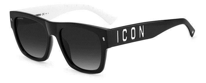 Dsquared2 Uomo Icon 0004/S 80S/9O Occhiali Da Sole Acetato Nero/Bianco Grigio Squadrata  Sfumato