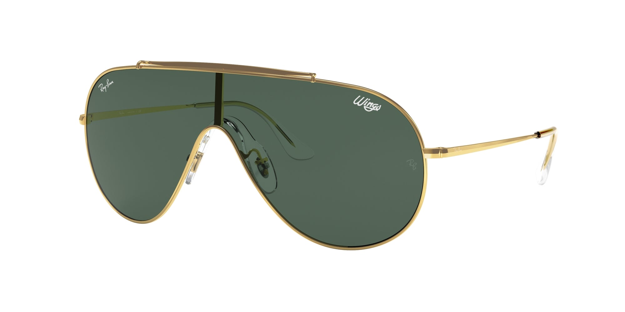 Ray - Ban Uomo Rb3597 Wings 905071 Occhiali Da Sole Metallo Oro Verde Pilot Normale