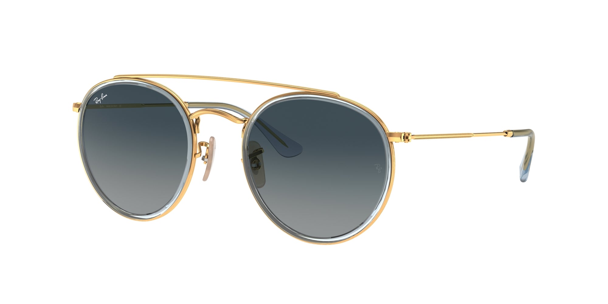 Ray - Ban Unisex Rb3647N 91233M Occhiali Da Sole Metallo Oro Blu Rotonda Normale Sfumato