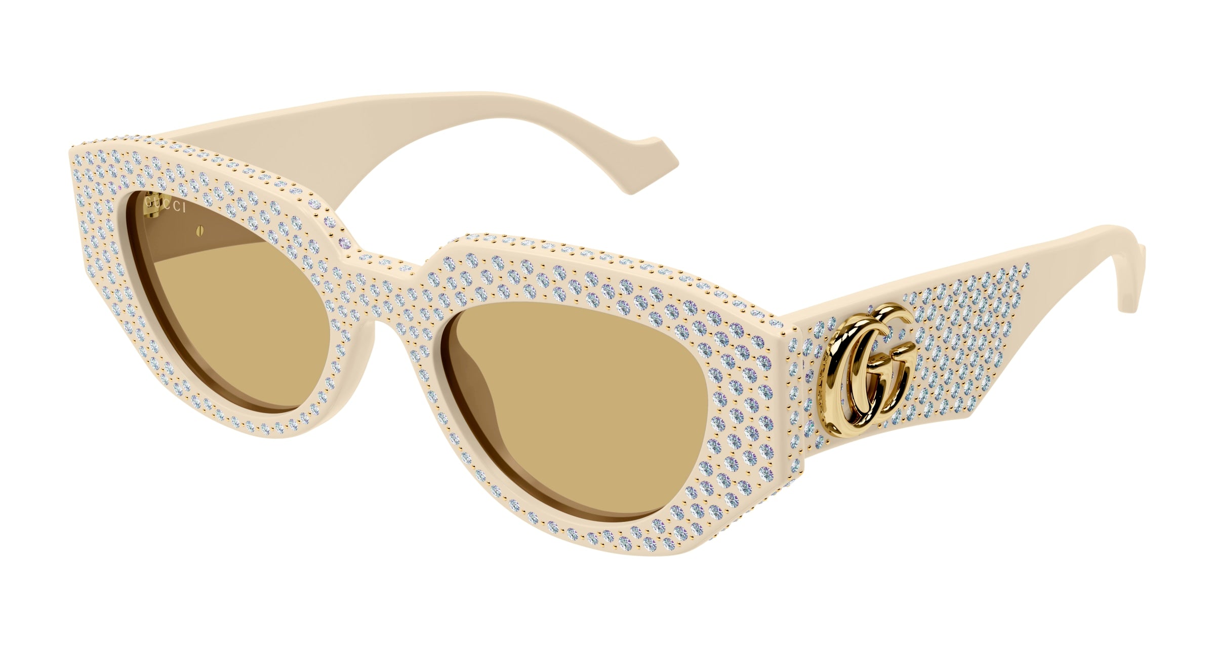 Gucci Donna Gg1421S 005 Occhiali Da Sole Acetato Avorio Marrone Geometrica