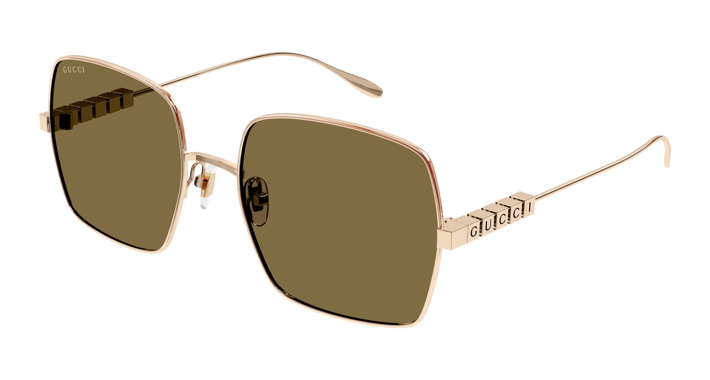 Gucci Donna Gg1434S 002 Occhiali Da Sole Metallo Oro Marrone Squadrata Normale