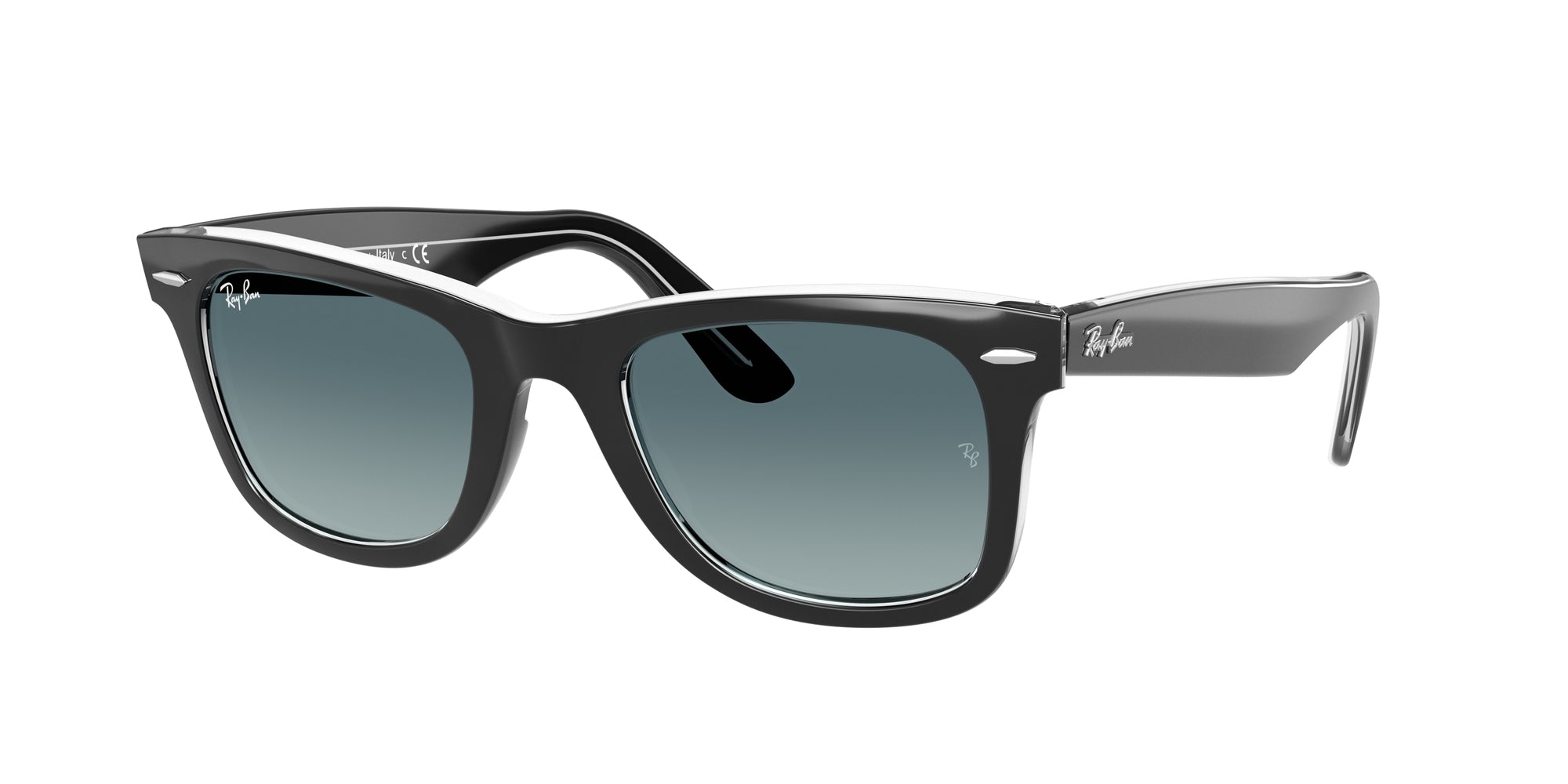 Ray - Ban Unisex Rb2140 Wayfarer 12943M Occhiali Da Sole Acetato Nero Blu Squadrata Normale Sfumato
