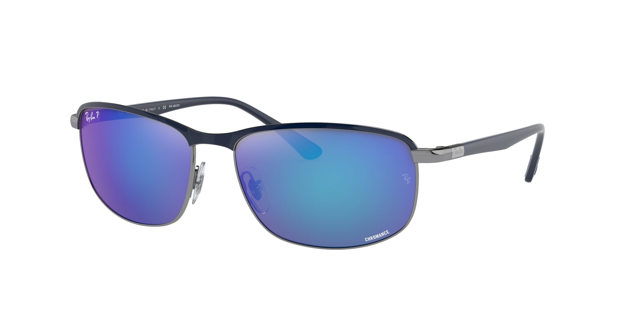 Ray - Ban Unisex Rb3671Ch Chromance 92044L Occhiali Da Sole Metallo Blu Grigio Pillow Polarizzata Specchiato