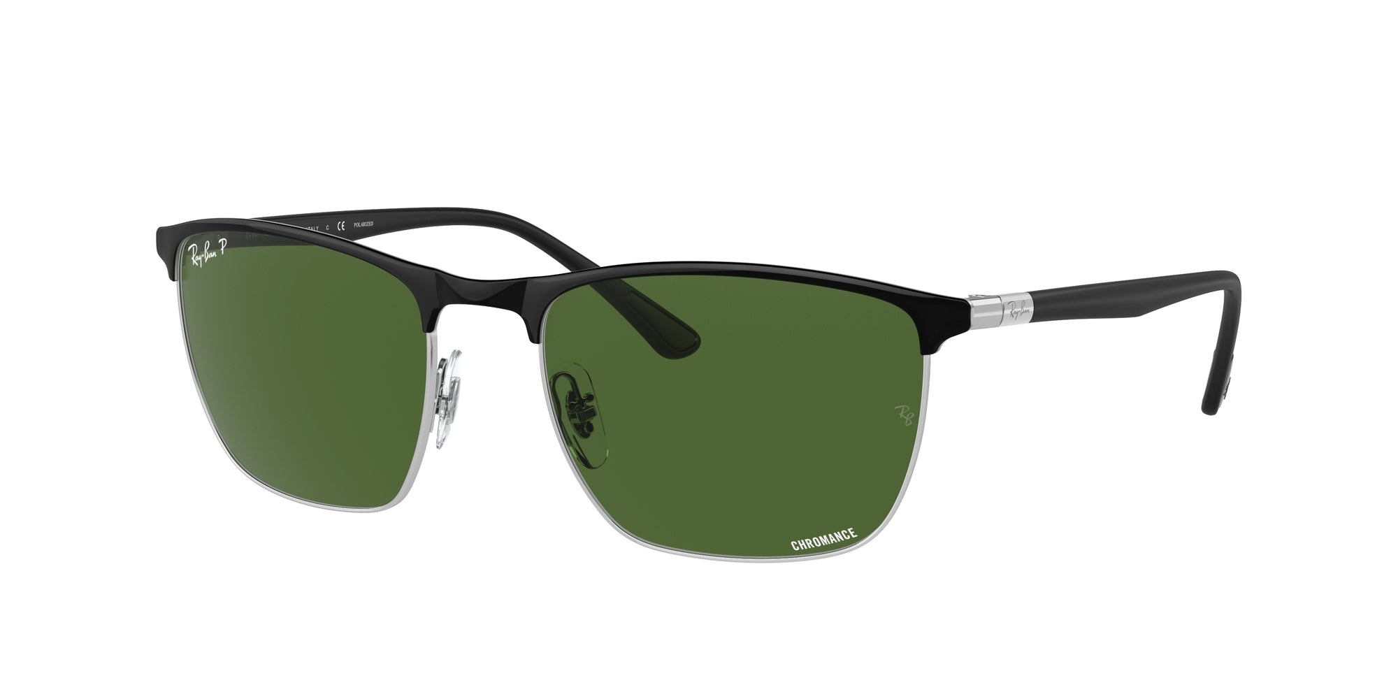 Ray - Ban Unisex Rb3686  9144P1 Occhiali Da Sole Acciaio Nero Verde Squadrata Polarizzata