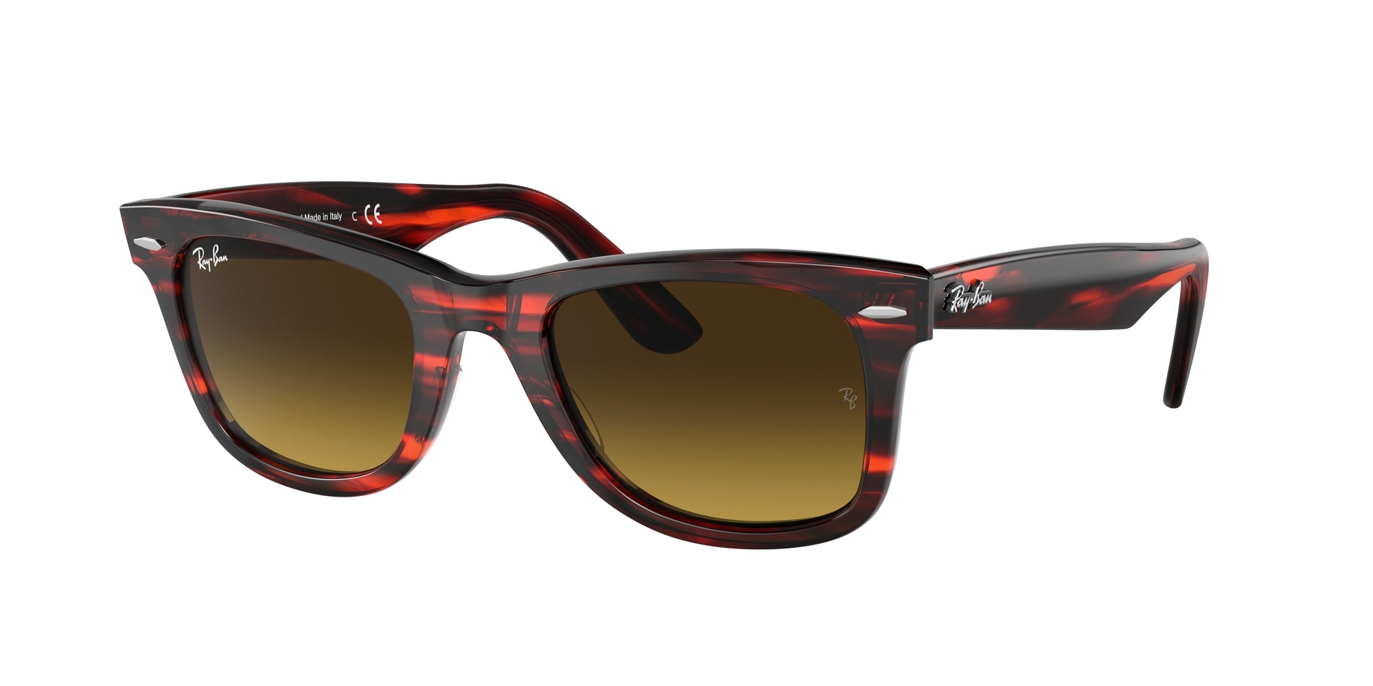 Ray - Ban Unisex Rb2140 Wayfarer 136285 Occhiali Da Sole Acetato Rosso Marrone Squadrata Normale Sfumato