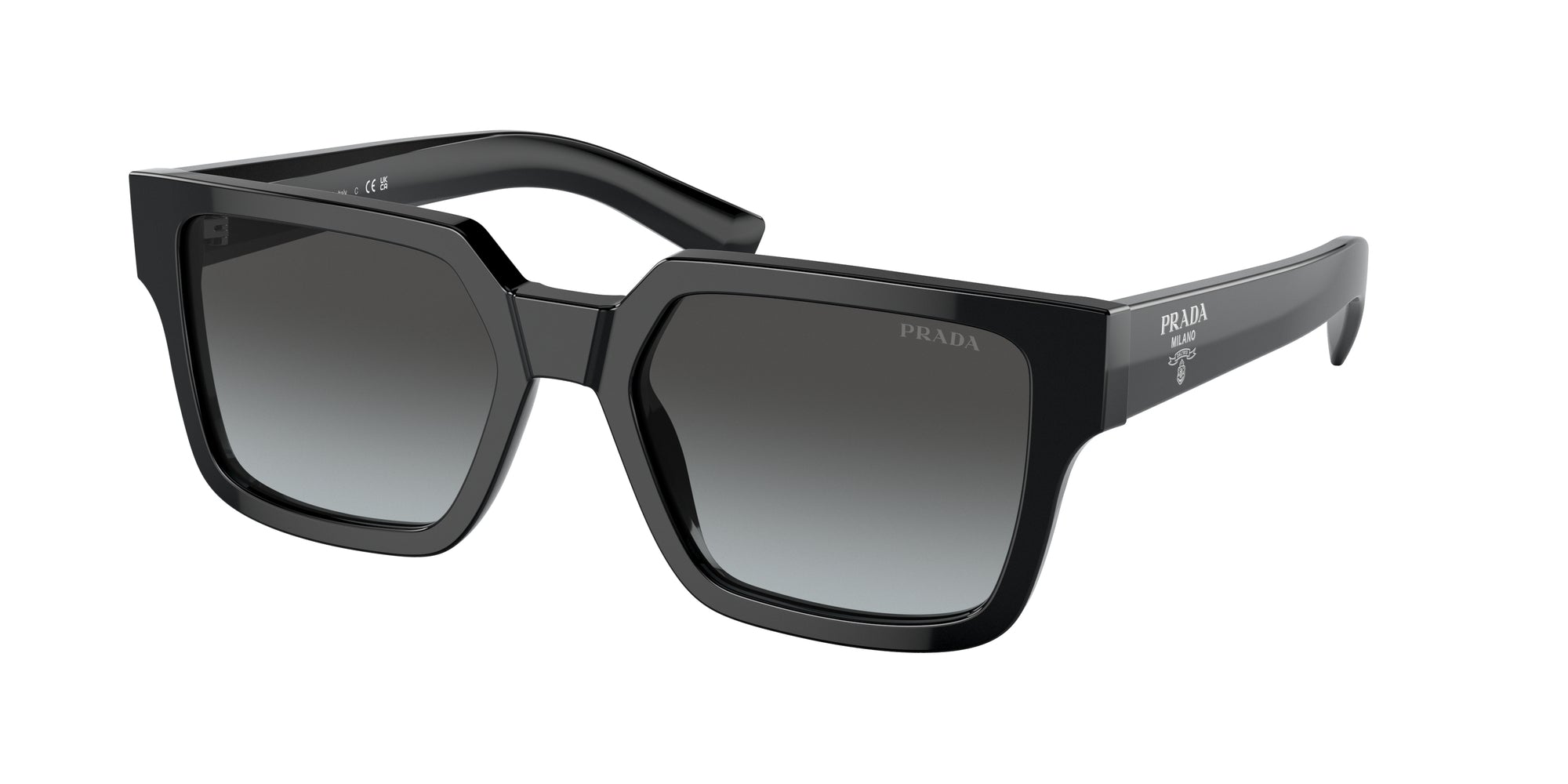 Prada Uomo Pr 03Zs 1Ab06T Occhiali Da Sole Acetato Nero Grigio Pillow Normale Sfumato