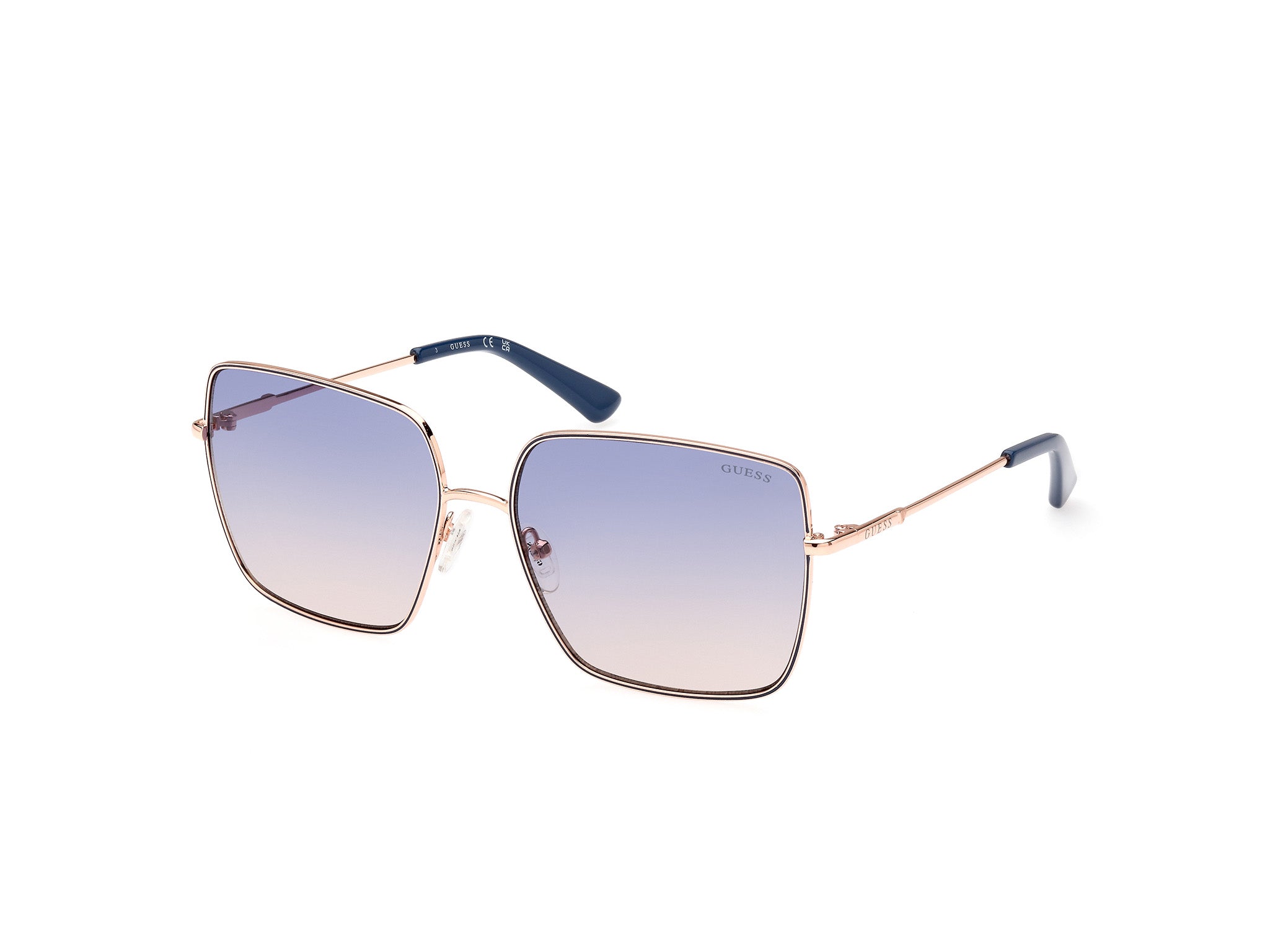 Guess Donna Gu7866 28W Occhiali Da Sole Metallo Oro Blu Squadrata Normale Sfumato