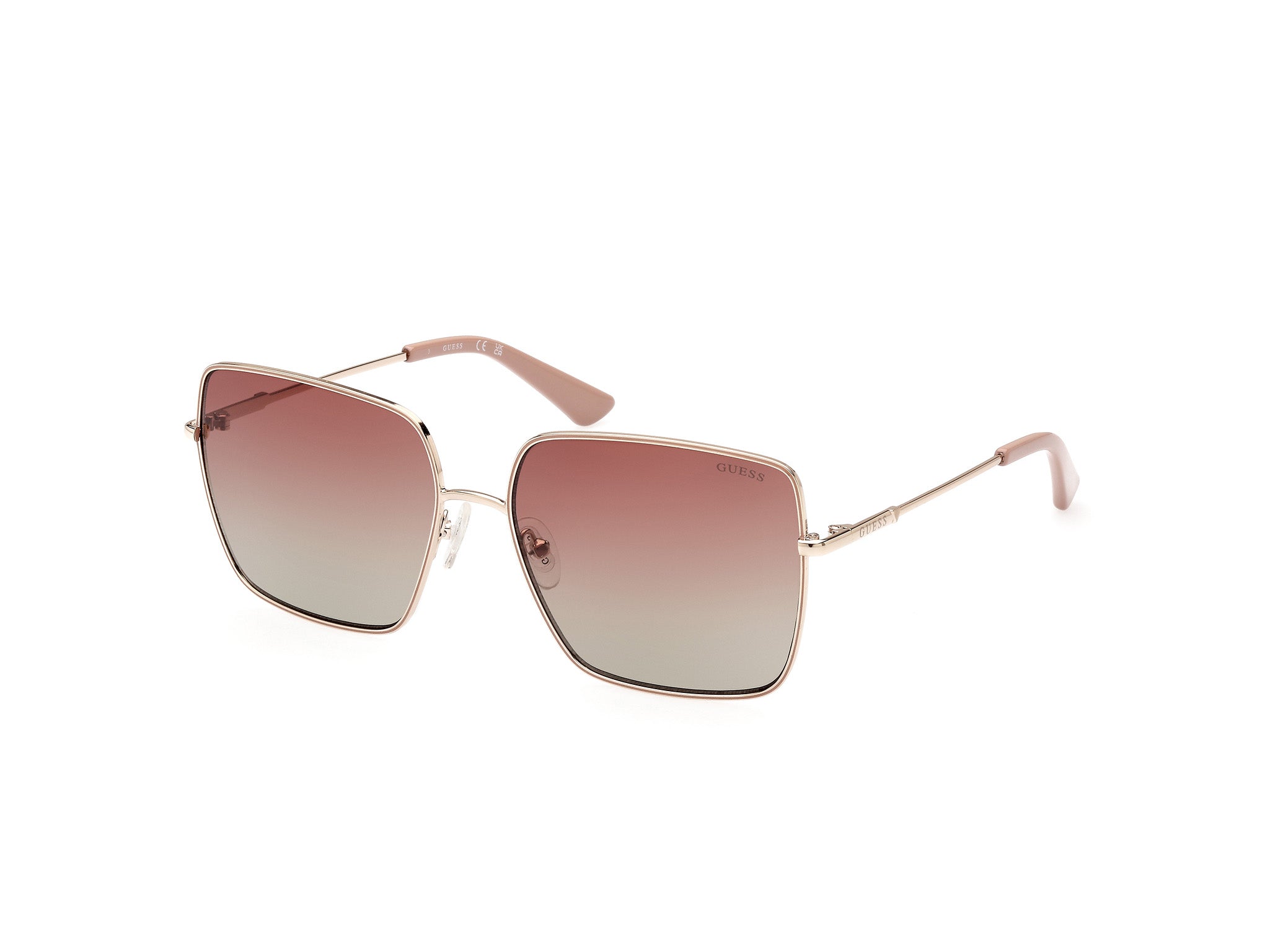 Guess Donna Gu7866 32T Occhiali Da Sole Metallo Oro Bordeaux Squadrata Normale Sfumato
