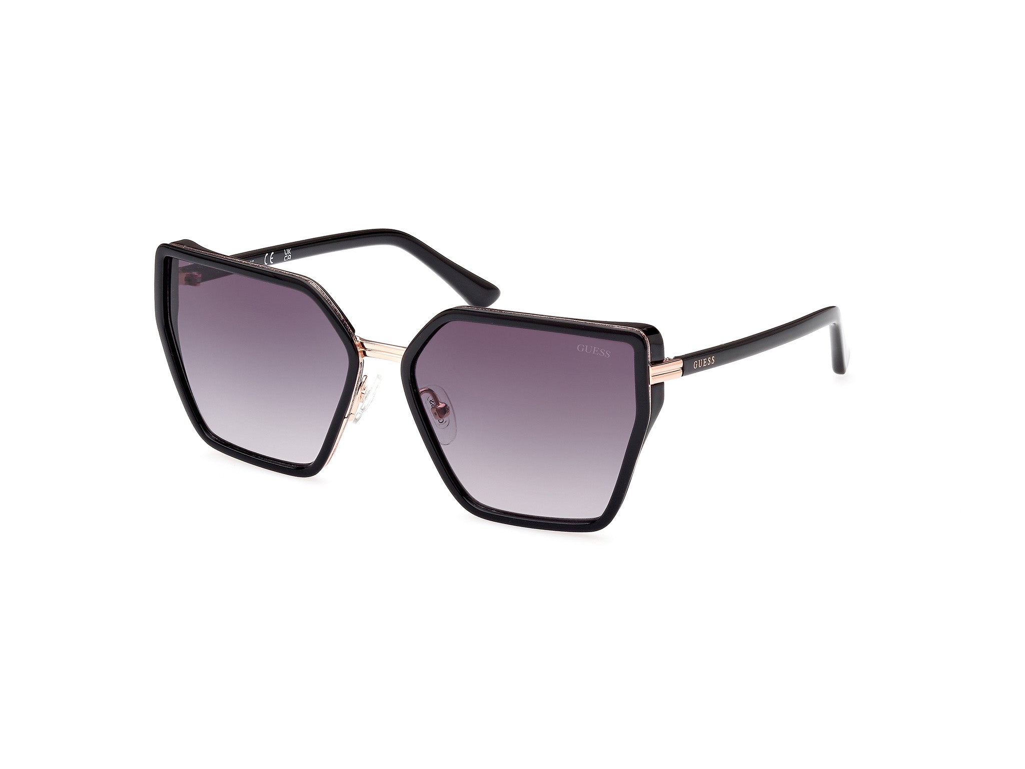 Guess Donna Gu7871 01B Occhiali Da Sole Iniettato Nero Grigio Farfalla Normale Sfumato