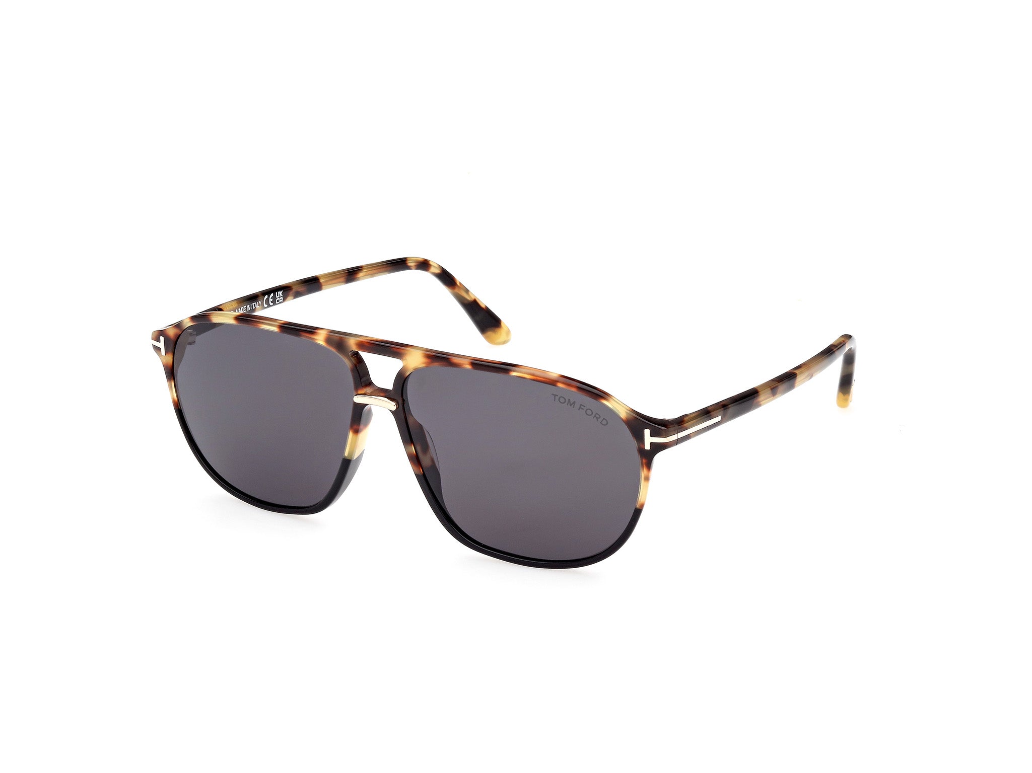 Tom Ford Uomo Ft1026 Bruce 05A Occhiali Da Sole Acetato Nero / Havana Grigio Pilot Normale
