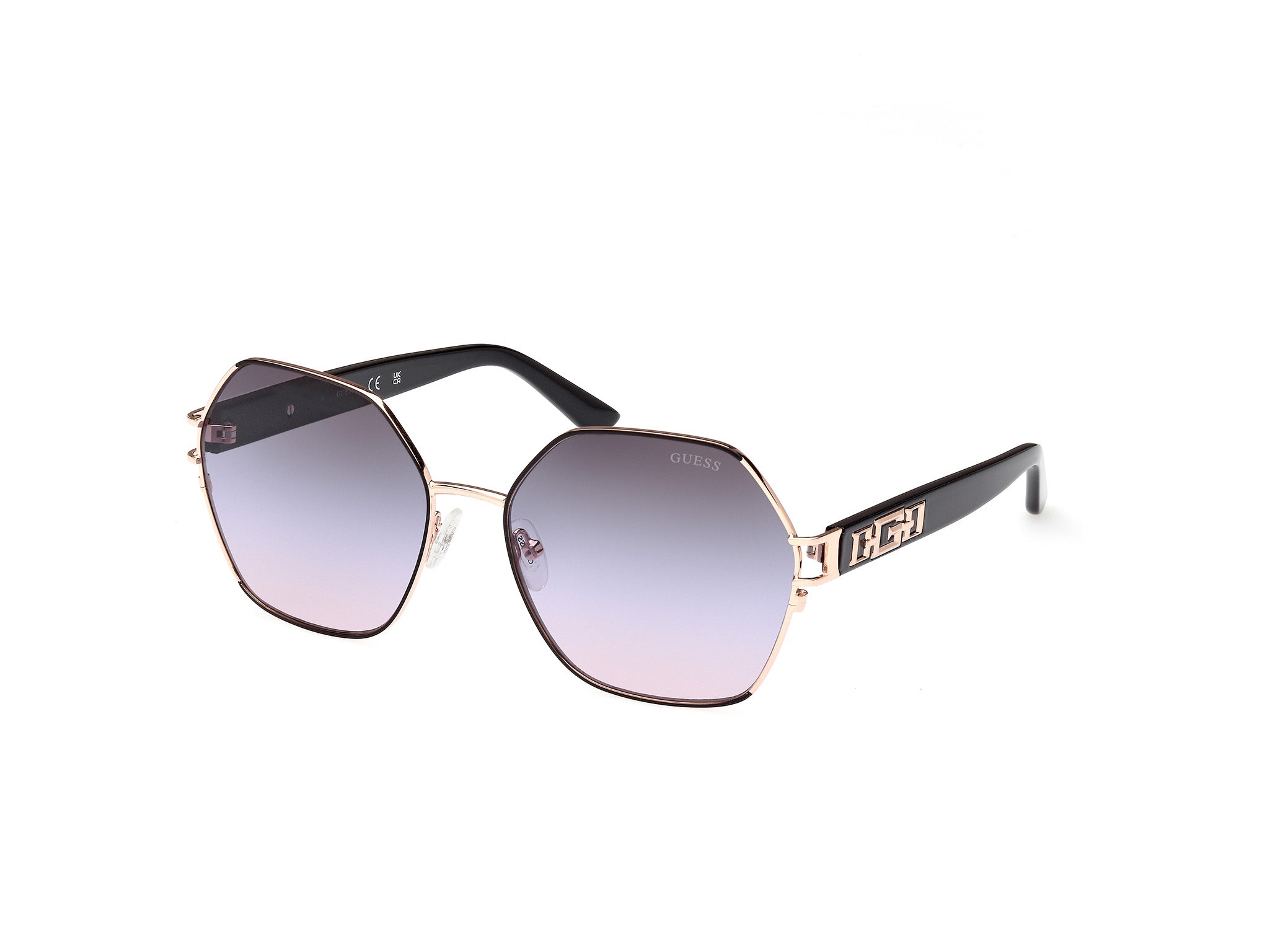 Guess Donna Gu7913 05Z Occhiali Da Sole Metallo Nero Viola Geometrica Normale Sfumato
