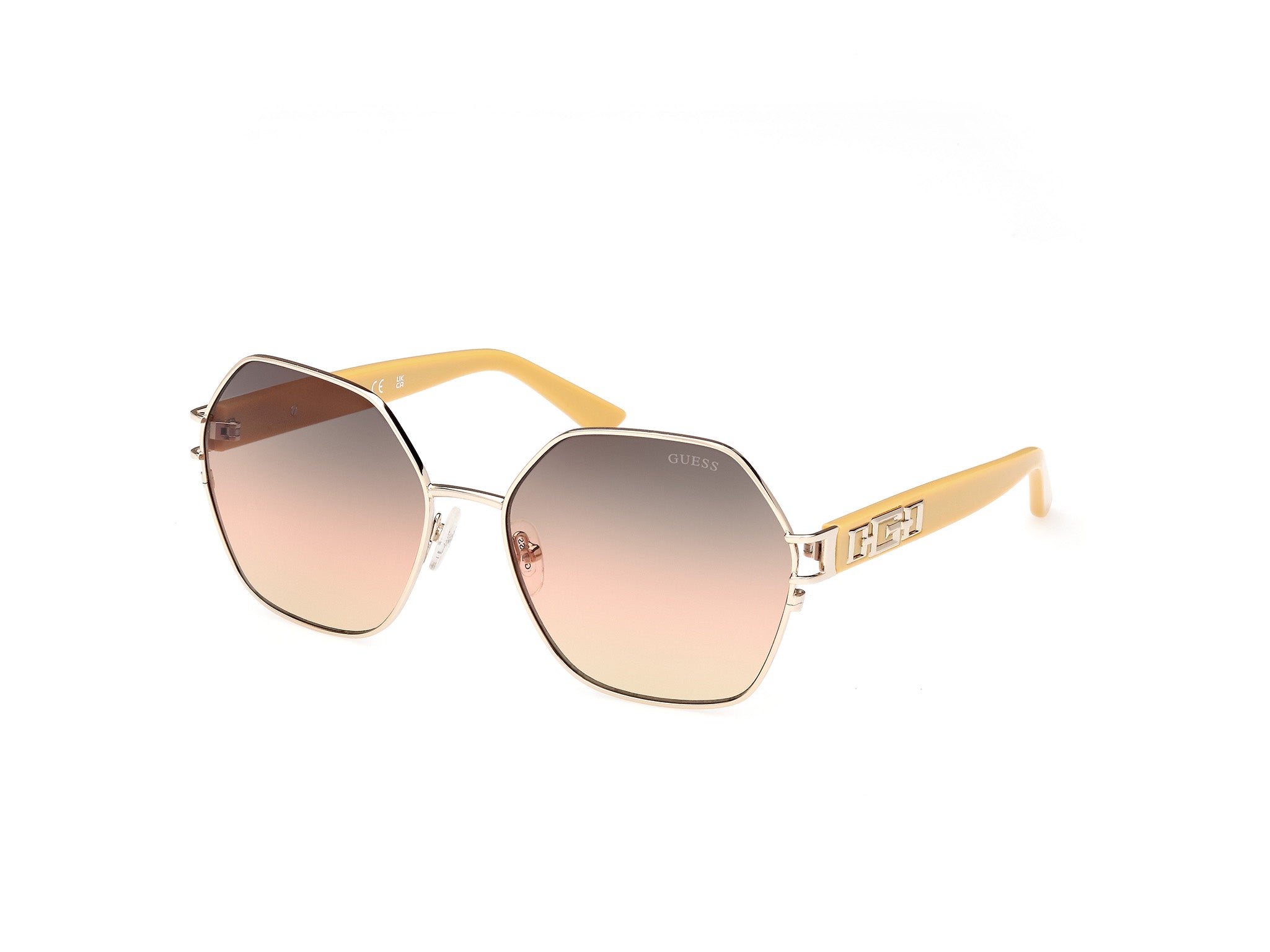 Guess Donna Gu7913 33F Occhiali Da Sole Metallo Oro Marrone Geometrica Normale Sfumato