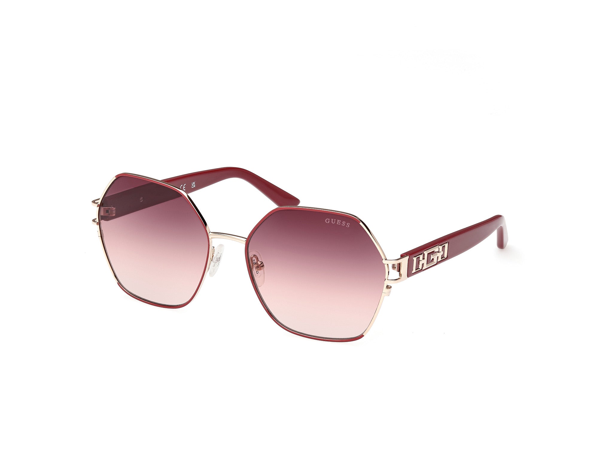 Guess Donna Gu7913 71T Occhiali Da Sole Metallo Bordeaux Rosso Geometrica Normale Sfumato