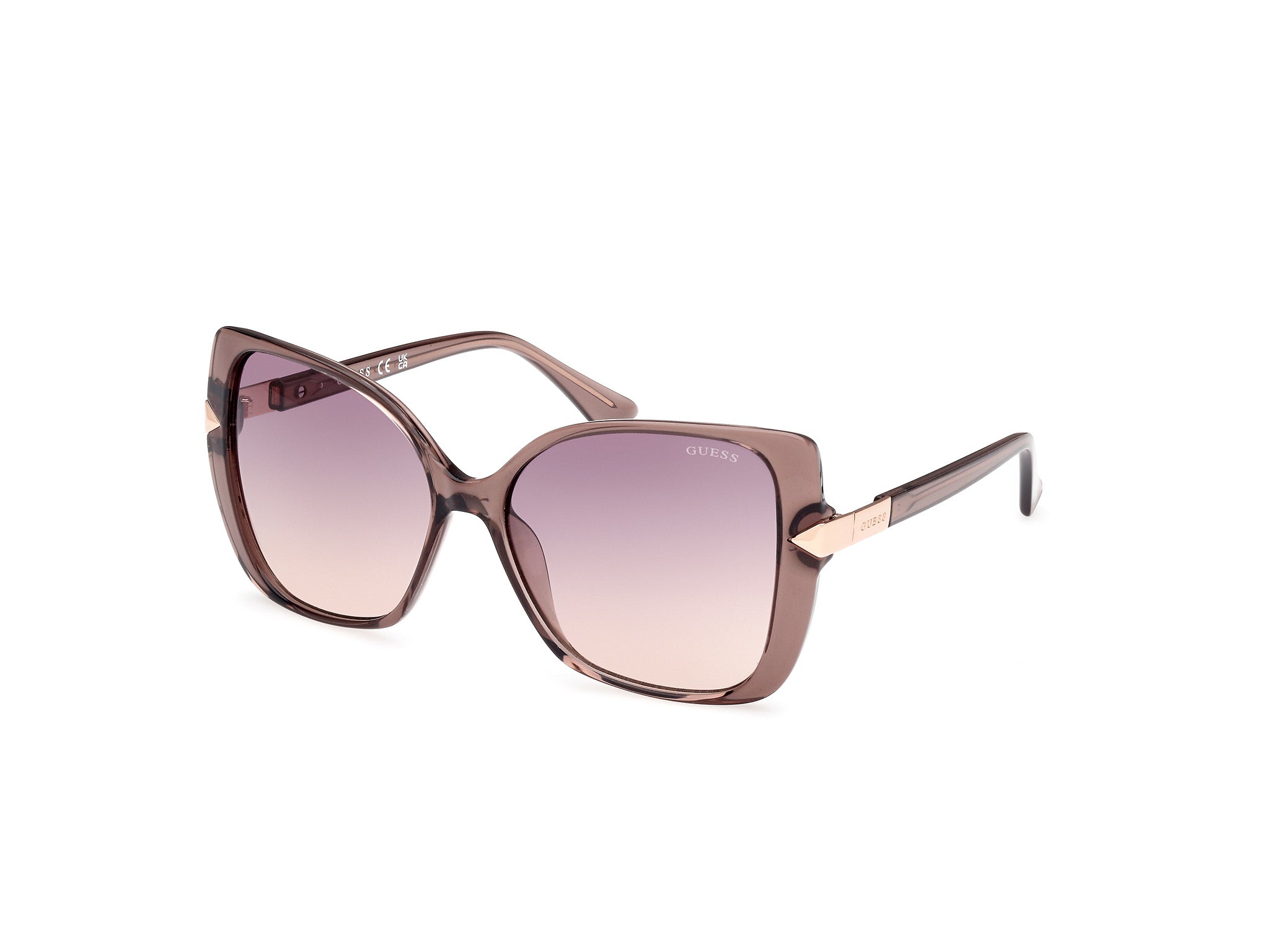 Guess Donna Gu7820 59Z Occhiali Da Sole Iniettato Beige Viola Farfalla Normale
