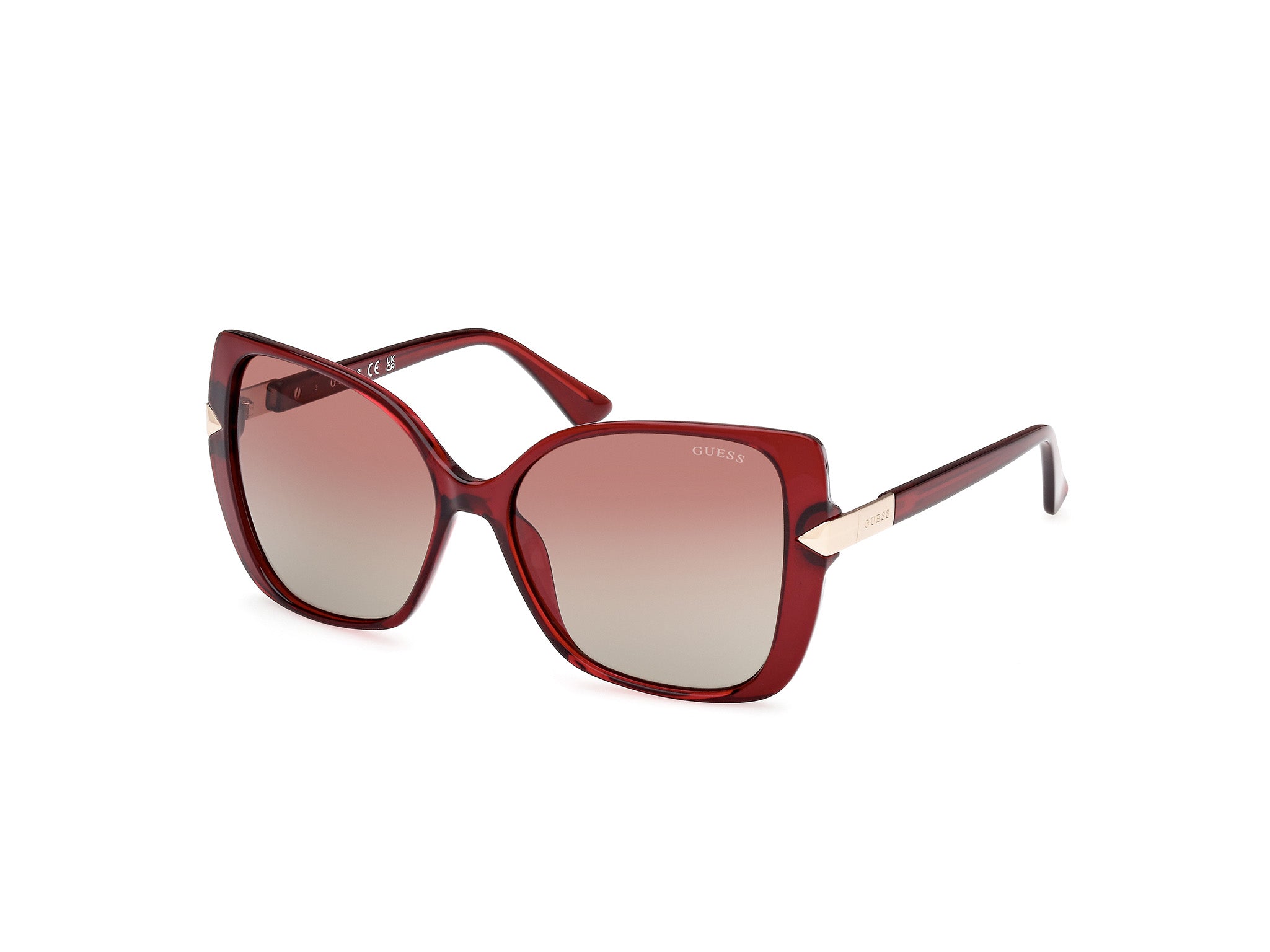 Guess Donna Gu7820 69F Occhiali Da Sole Iniettato Bordeaux Marrone Farfalla Normale