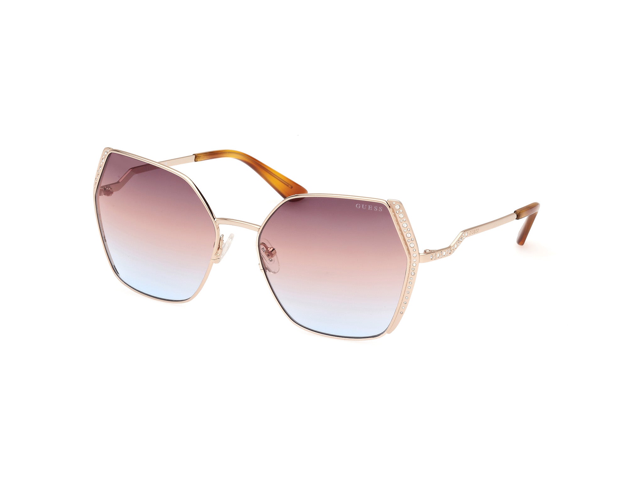 Guess Donna Gu7843-S 33F Occhiali Da Sole Metallo Oro Marrone Geometrica Normale Sfumato