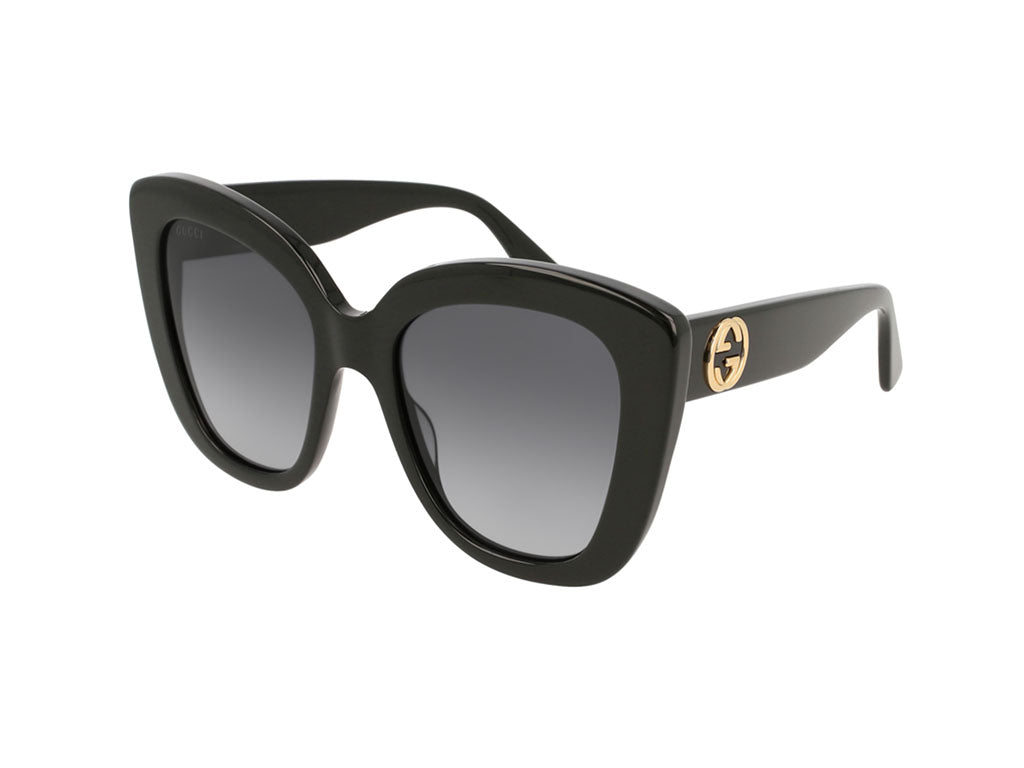 Gucci Donna Gg0327S 001 Occhiali Da Sole Acetato Nero Grigio Cat Eye Normale Sfumato