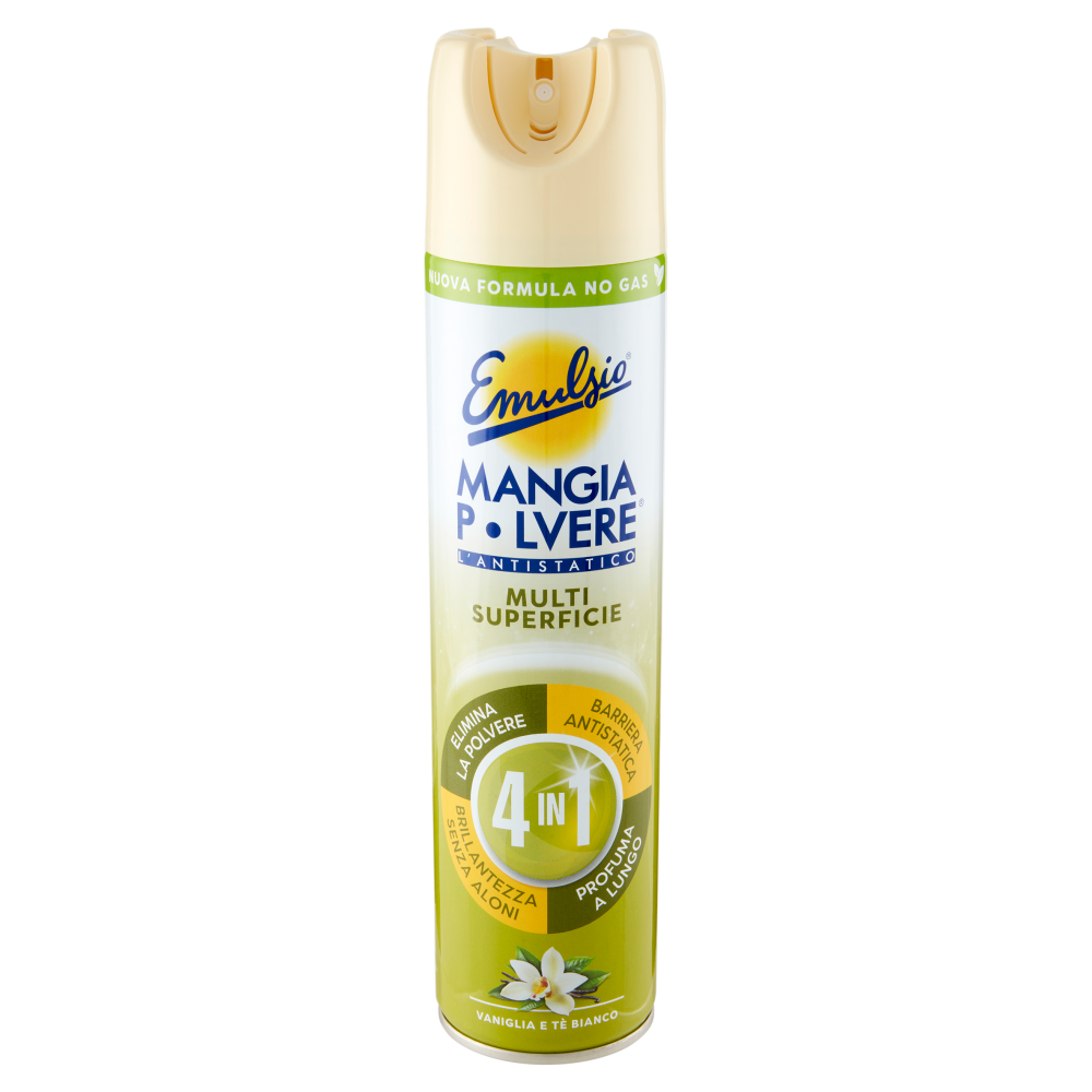 Emulsio Mangia Polvere l'Antistatico Multi Superficie 4 in 1 Vaniglia e Tè Bianco 300 ml - -