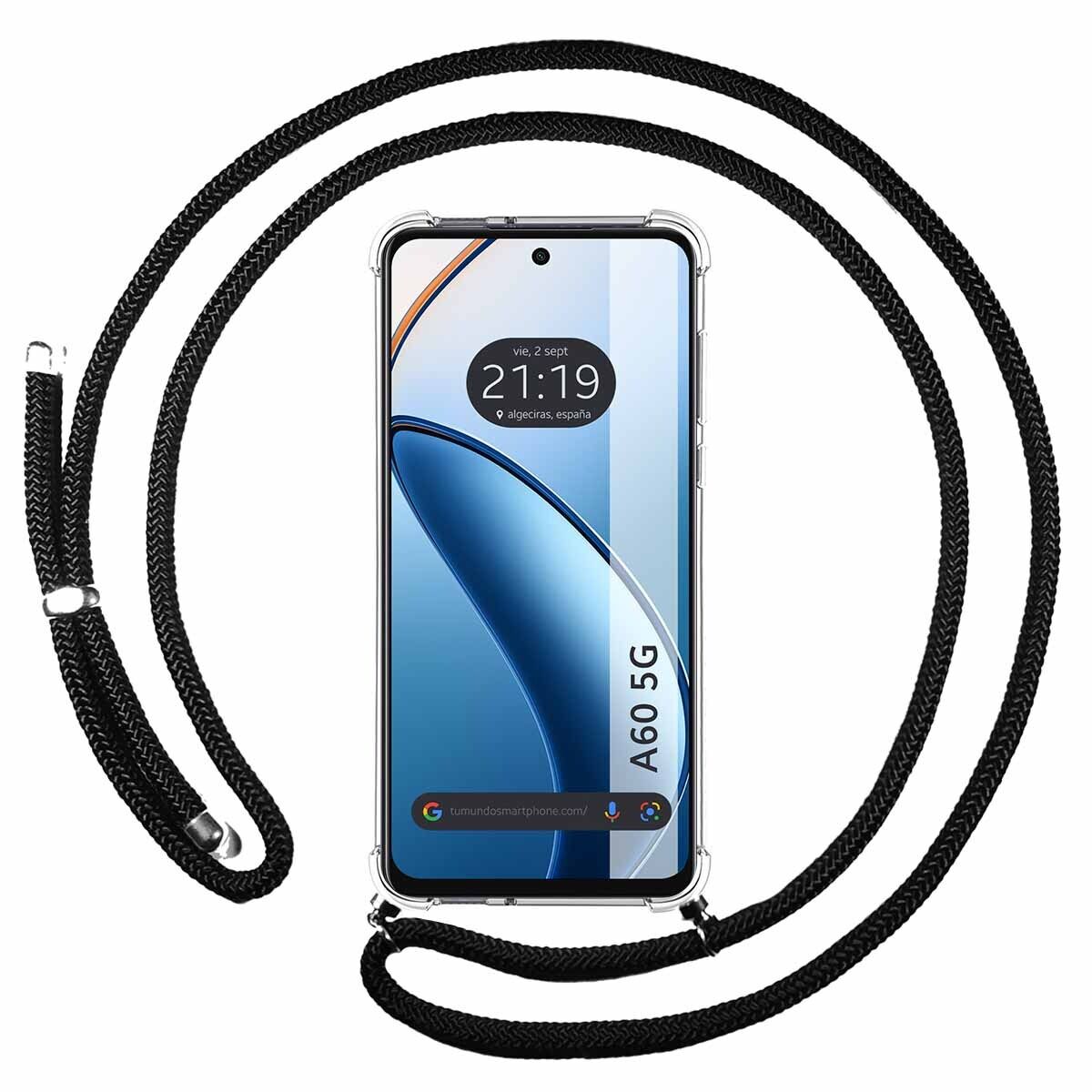 Cover Ciondolo Trasparente per Oppo A60 5G Con Cordino Nero