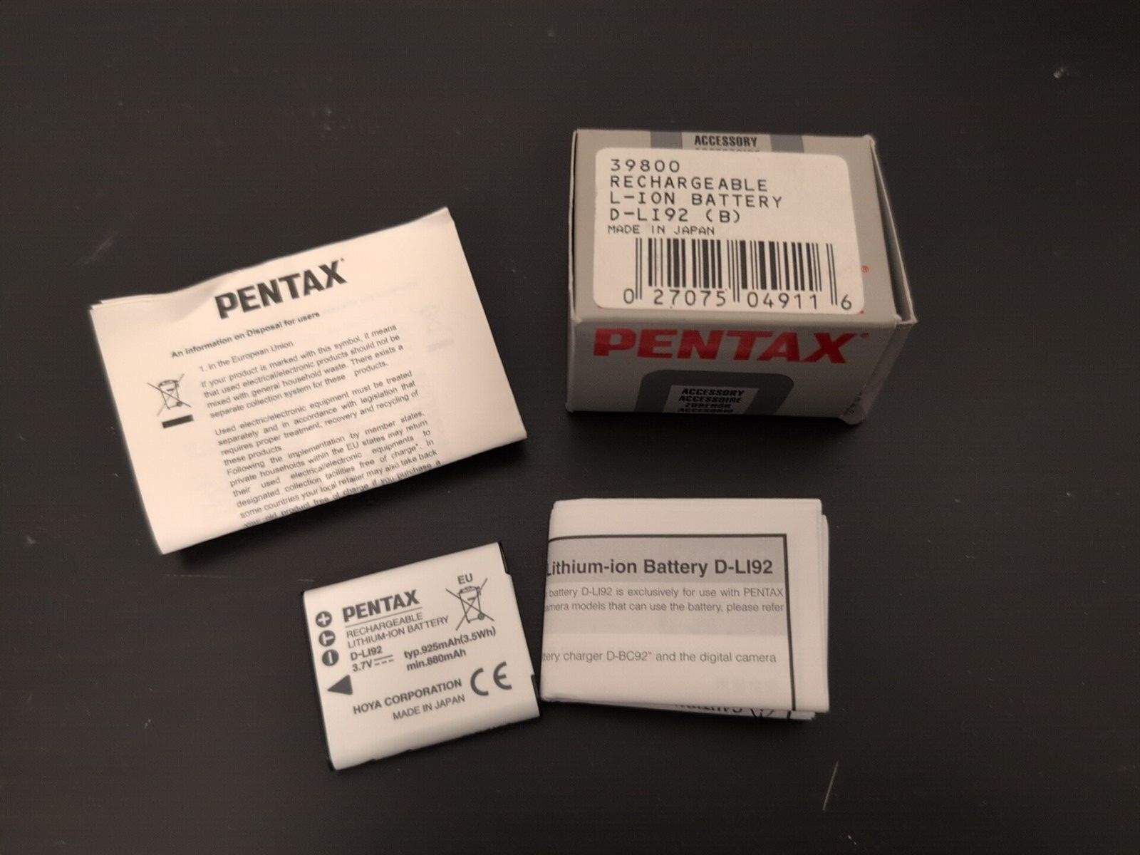 Pentax 39800 D-LI92 925 mAh 3 7 V Lithium-Ion (Li-Ion) ~ NUOVO