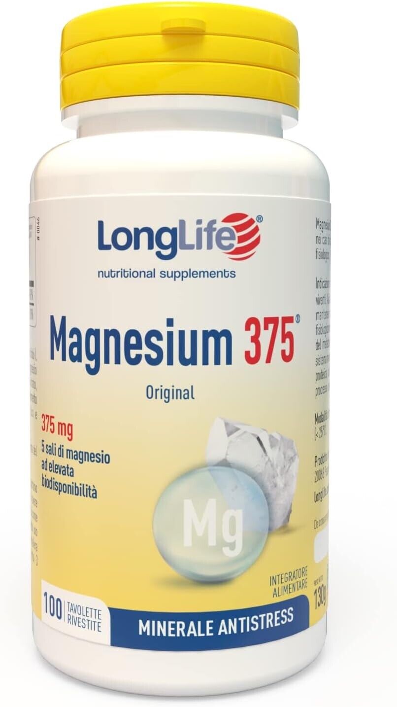 LongLife Magnesium 375 Lady | 5 sali di magnesio | Integratore antistress 3 mesi